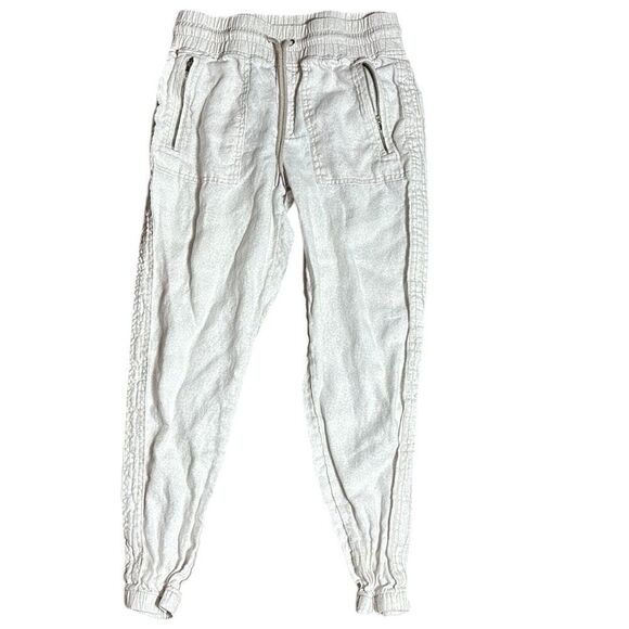 Athleta Cabo linen jogger pants white w cream leopard print vacation summer - Picture 1 of 5